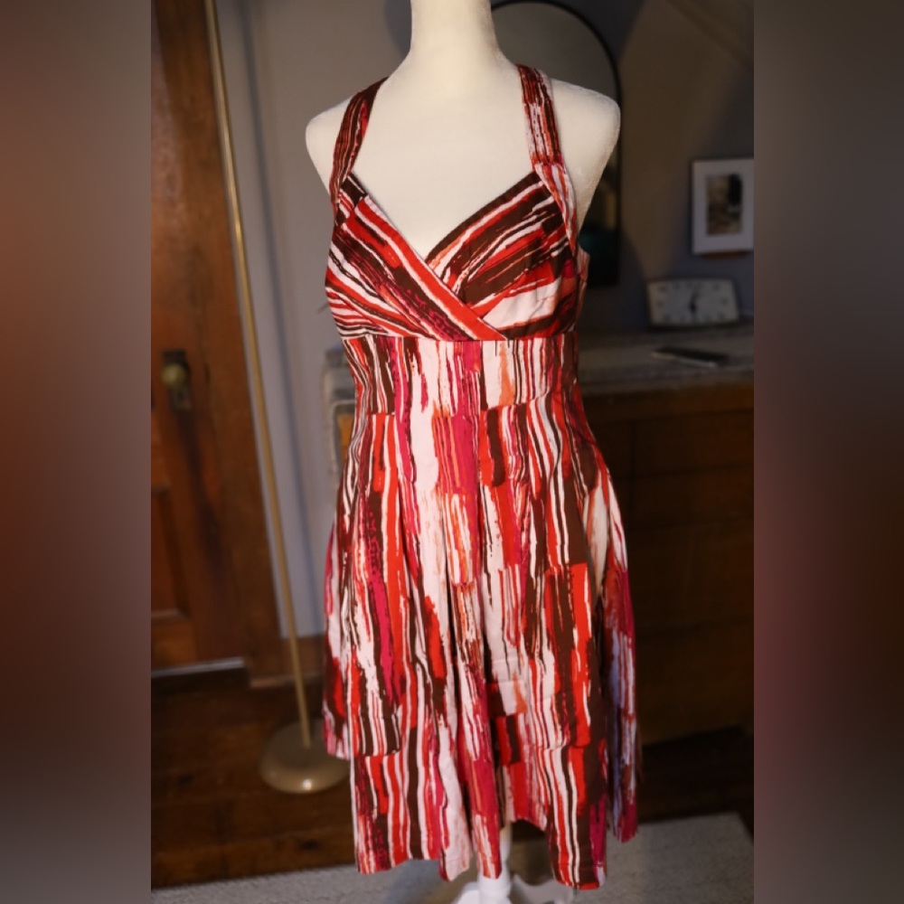 Calvin Klein Red and White Dress with Crossed Back Straps